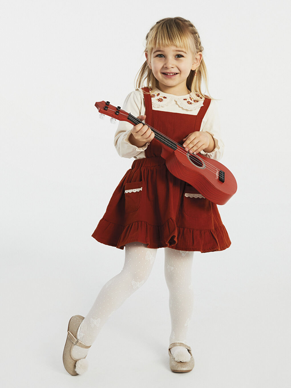 Bebe Collar Long Sleeve Embroidery Detailed Baby Girl T-Shirt and Skirt 2-Pack Set-1