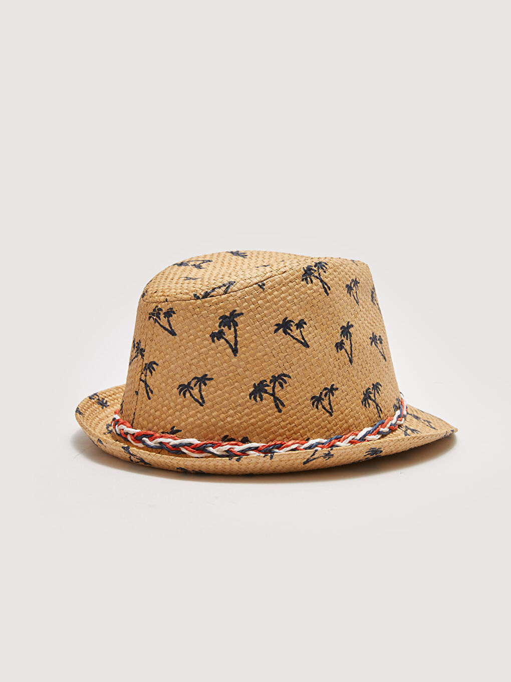 Printed Pile Detail Boys Straw Fedora Hat-1