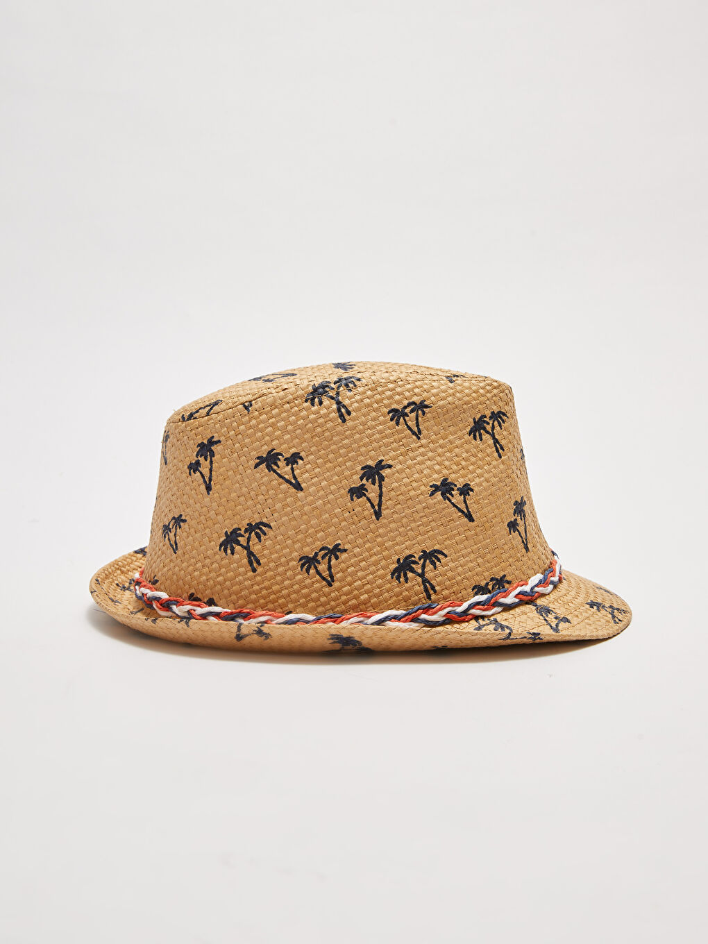 Printed Pile Detail Boys Straw Fedora Hat-2