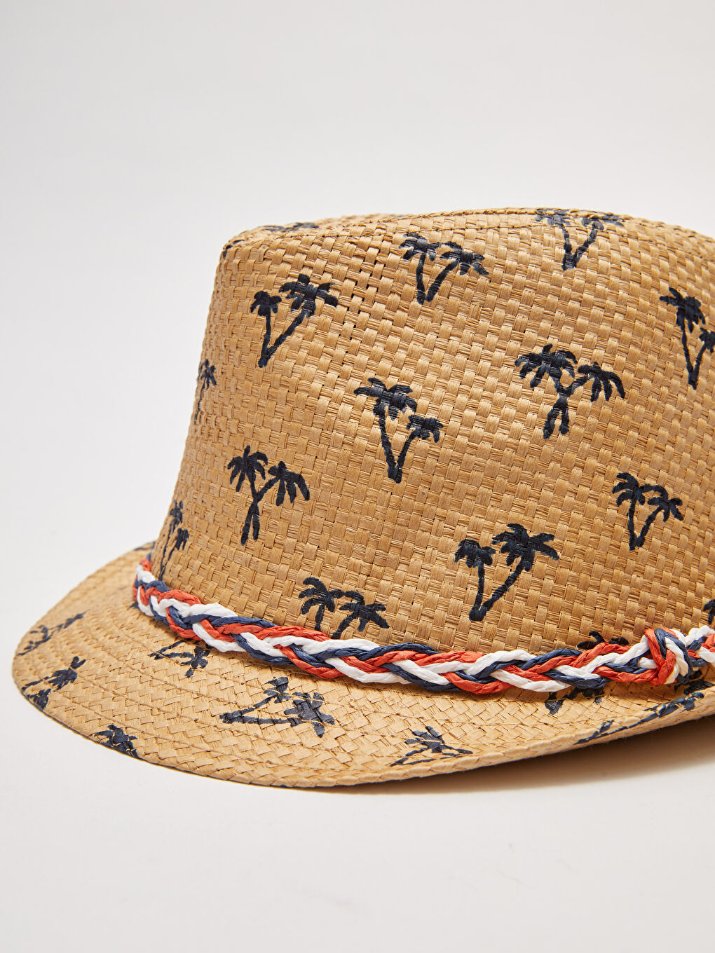 Printed Pile Detail Boys Straw Fedora Hat-3