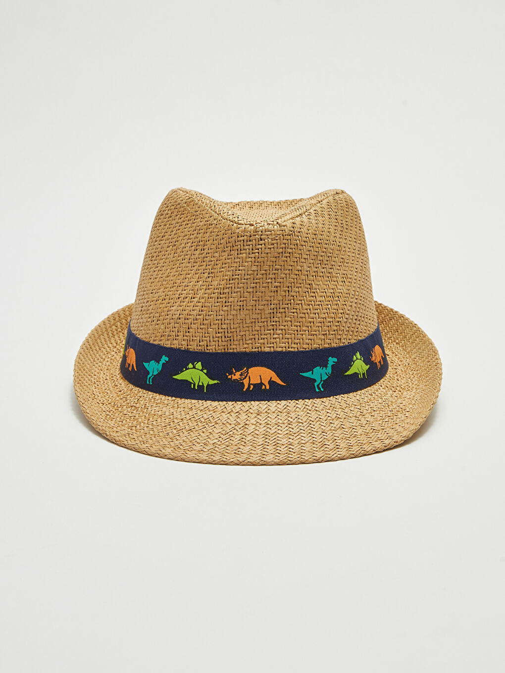 Dinosaur Pattern Piping Boy Straw Fedora Hat