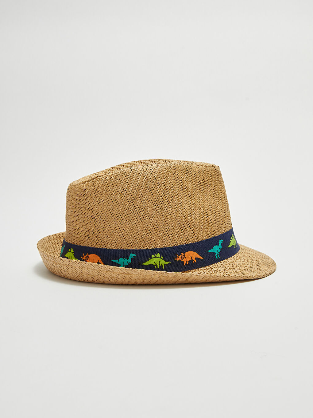 Dinosaur Pattern Piping Boy Straw Fedora Hat-1
