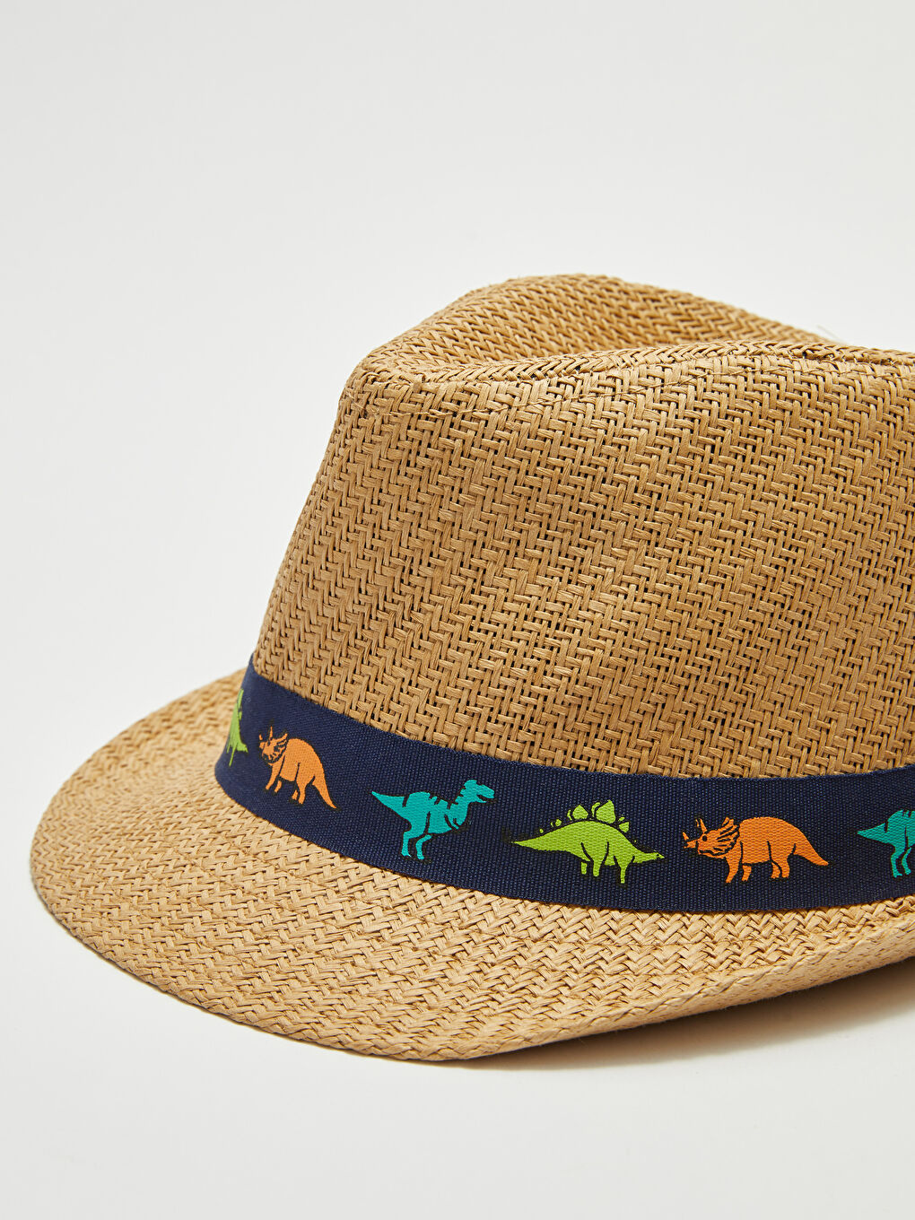 Dinosaur Pattern Piping Boy Straw Fedora Hat-2