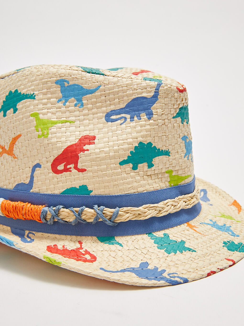 قبعة فيدورا ولادي قش بتفاصيل كومة مطبوعة-3