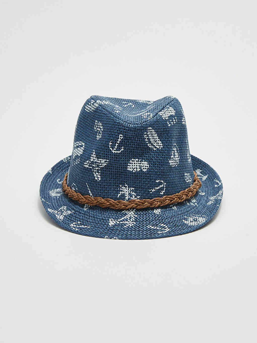 Leaf Patterned Boy's Straw Fedora Hat