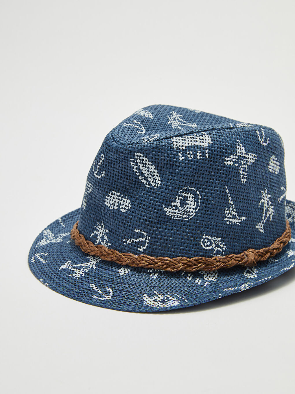 Leaf Patterned Boy's Straw Fedora Hat-1