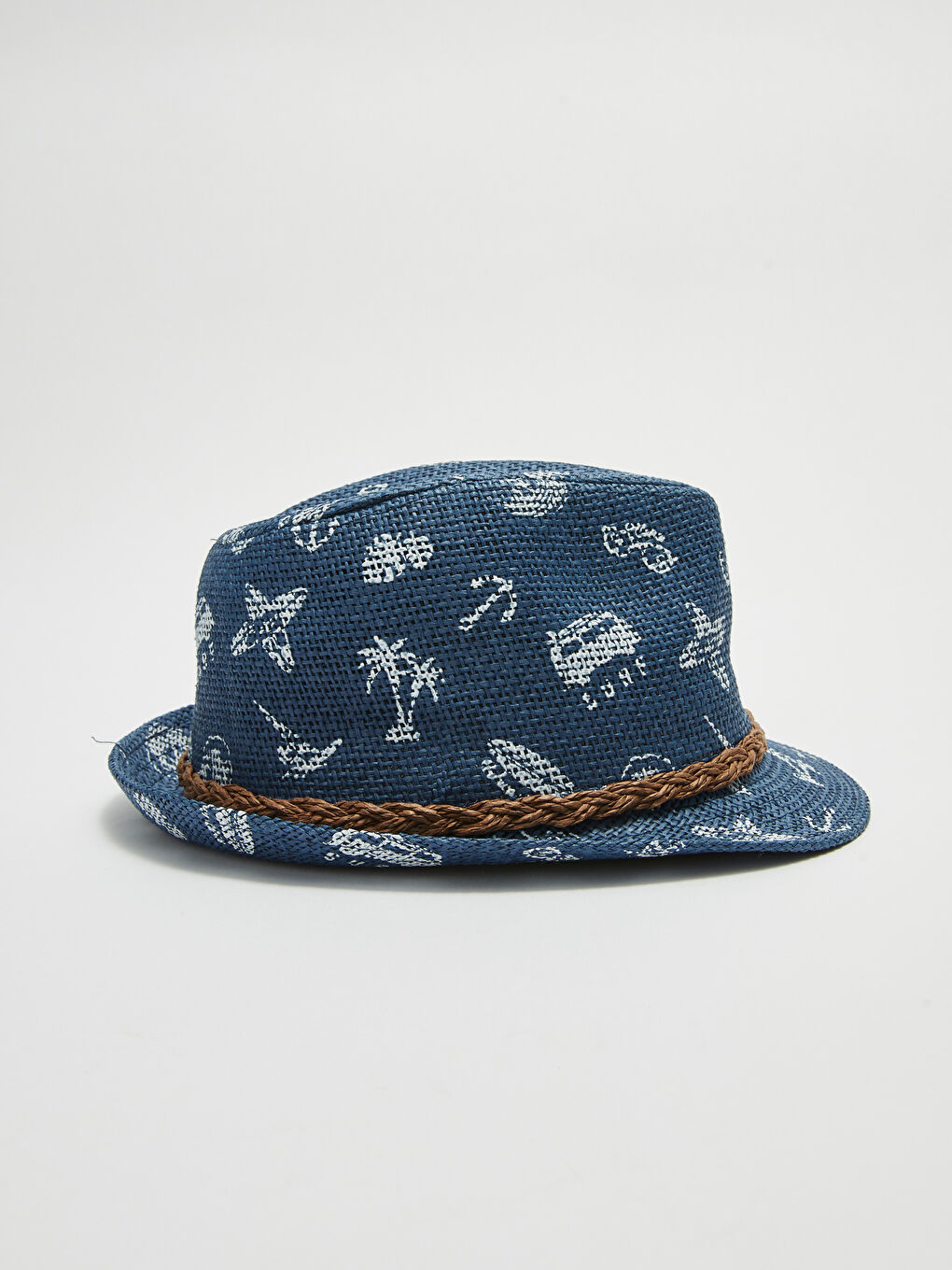 Leaf Patterned Boy's Straw Fedora Hat-2
