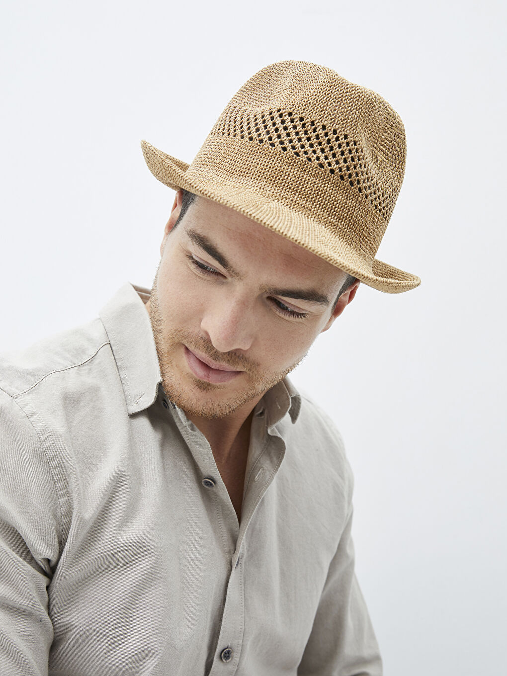 Straw Detailed Men's Fedora Hat