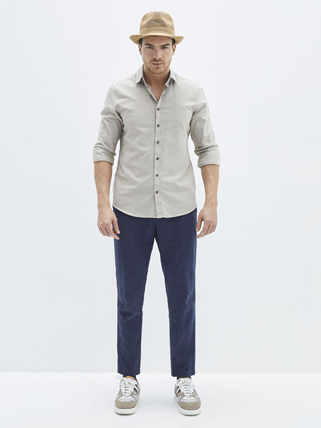 Straw Detailed Men's Fedora Hat-1