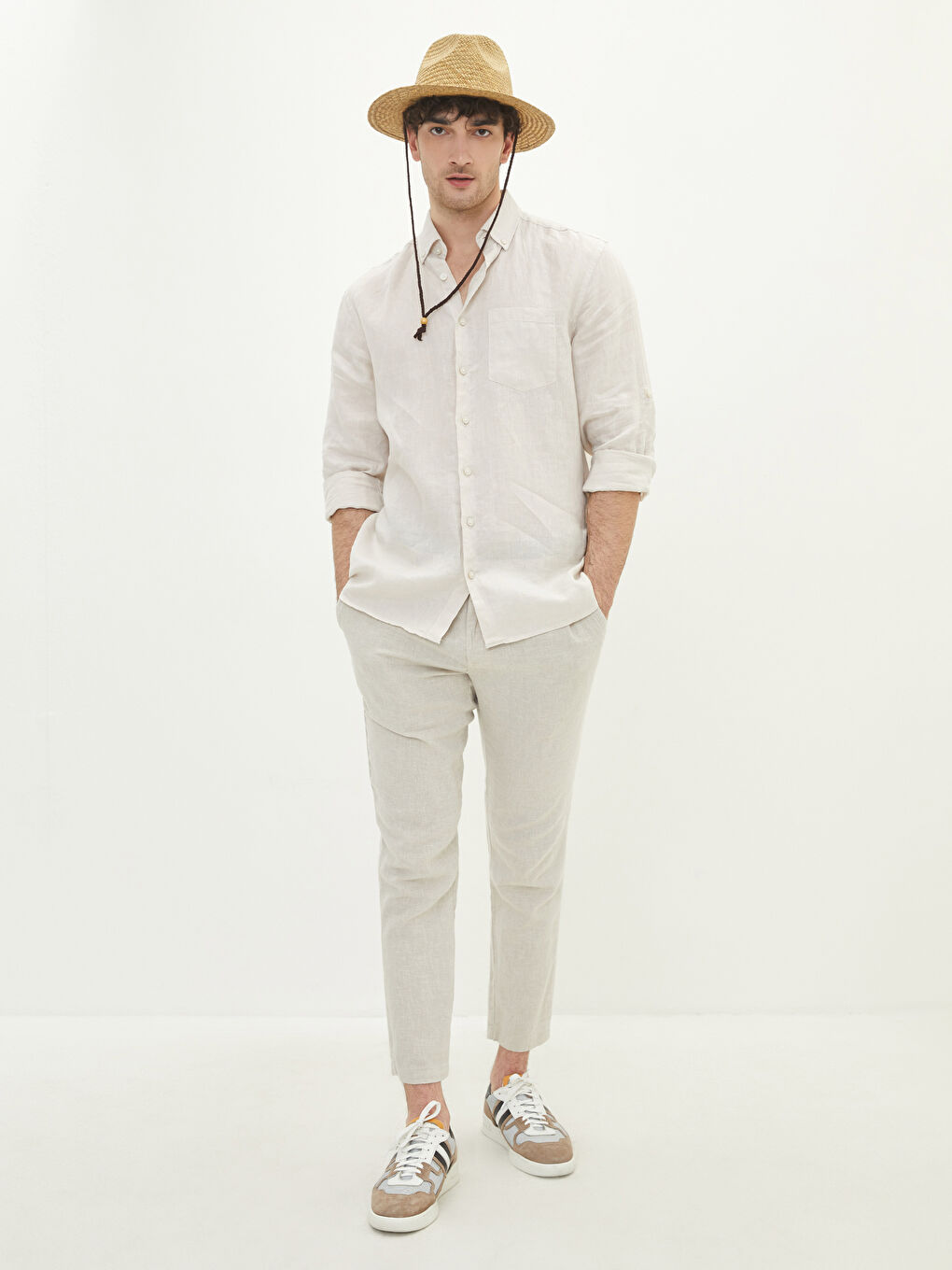 Straw Lace Detailed Men's Fedora Hat-2