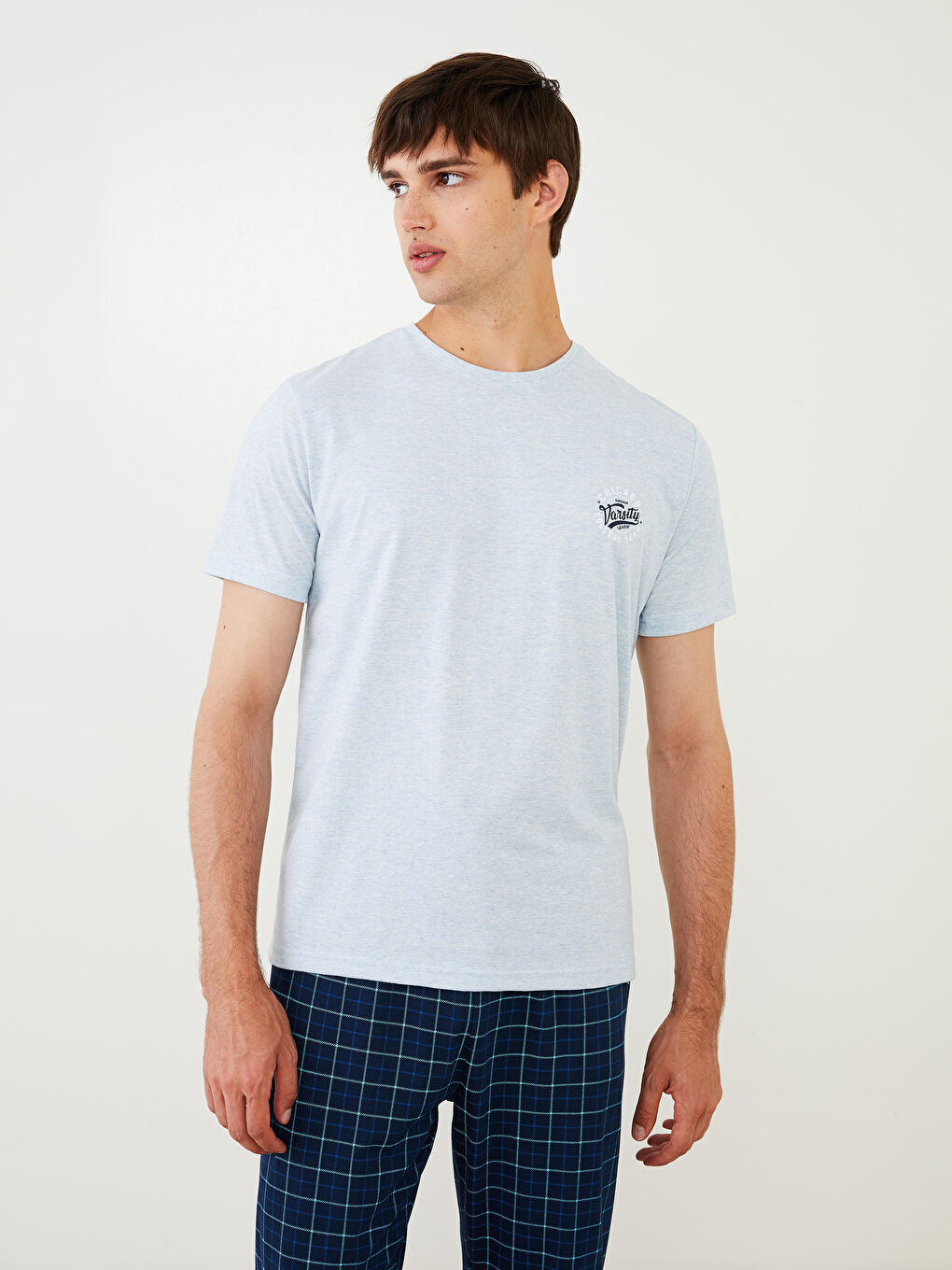 Mavi Standart Kalıp Ekose Erkek Pijama Takımı-5