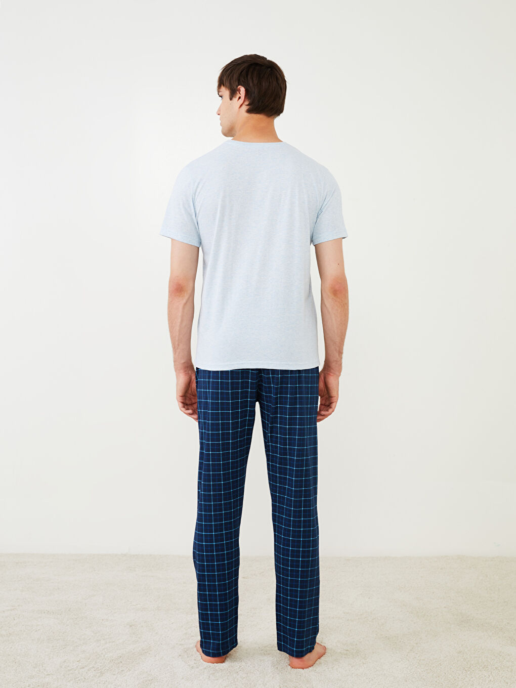 Mavi Standart Kalıp Ekose Erkek Pijama Takımı-7