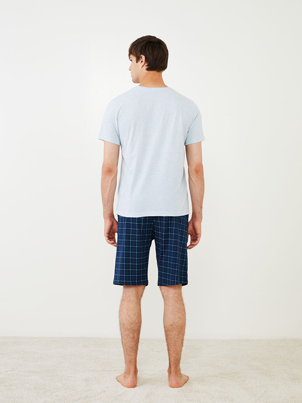 Mavi Standart Kalıp Ekose Erkek Pijama Takımı-8