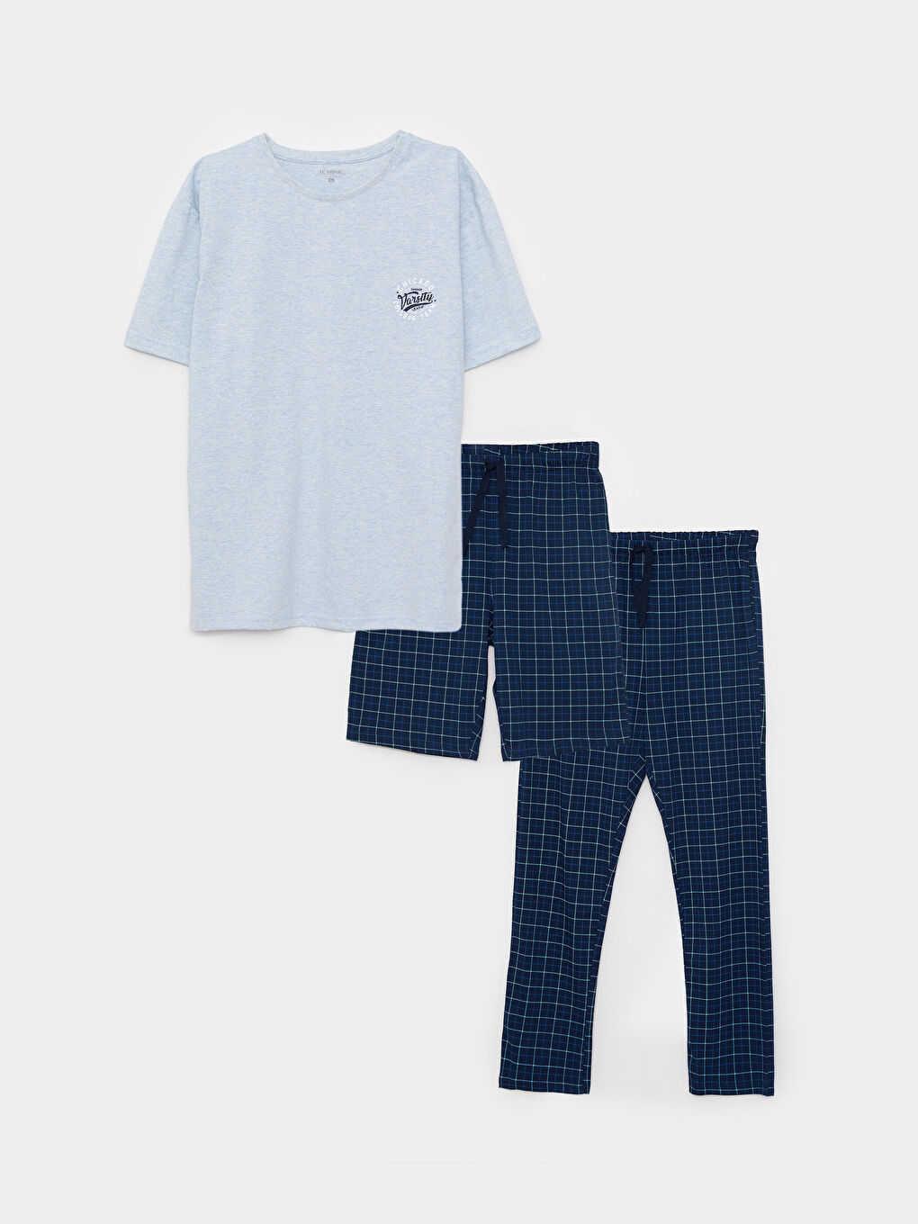 Mavi Standart Kalıp Ekose Erkek Pijama Takımı-9