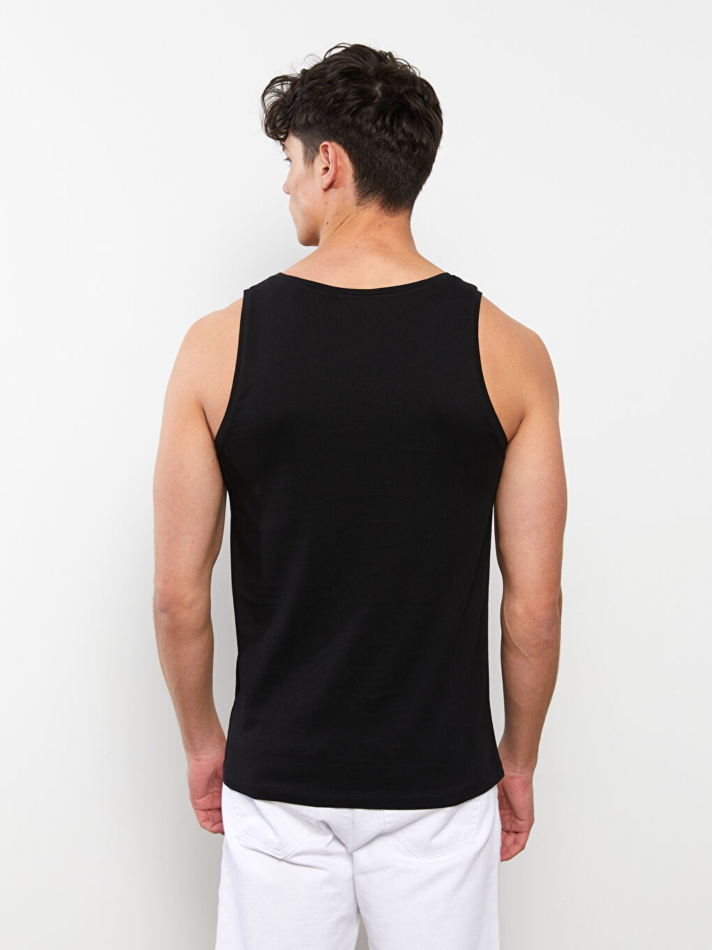 Siyah Bisiklet Yaka Baskılı Penye Erkek Kolsuz Tişört-4