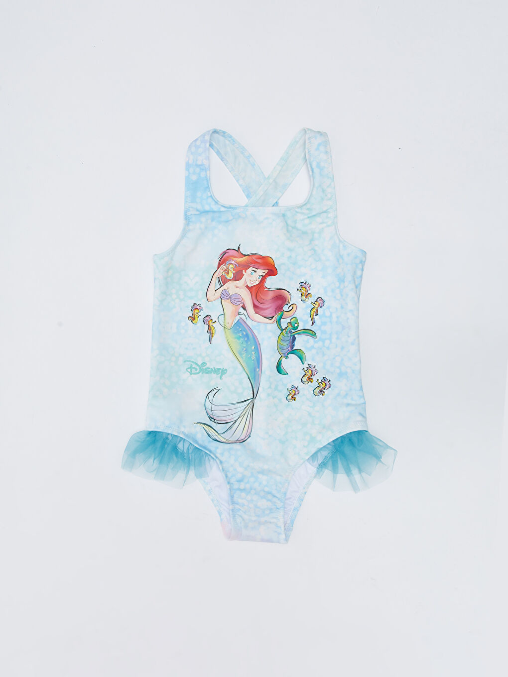 Karışık Esnek Kumaştan Deniz Kızı Baskılı Kız Çocuk Mayo