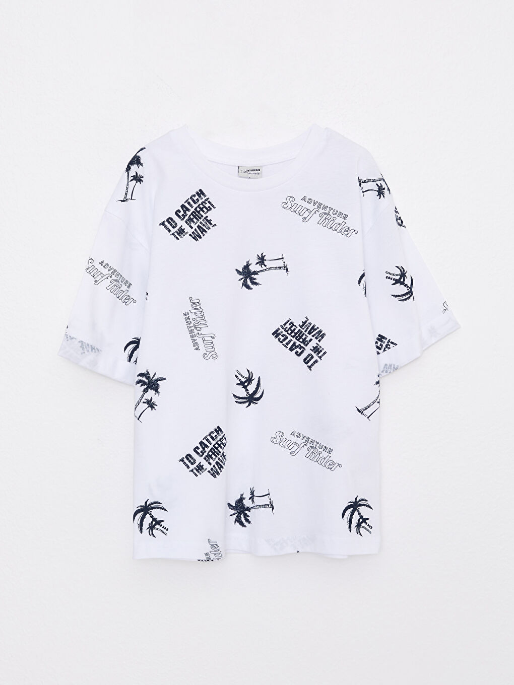 Lacivert Bisiklet Yaka Baskılı Kısa Kollu Pamuklu Erkek Çocuk Tişört