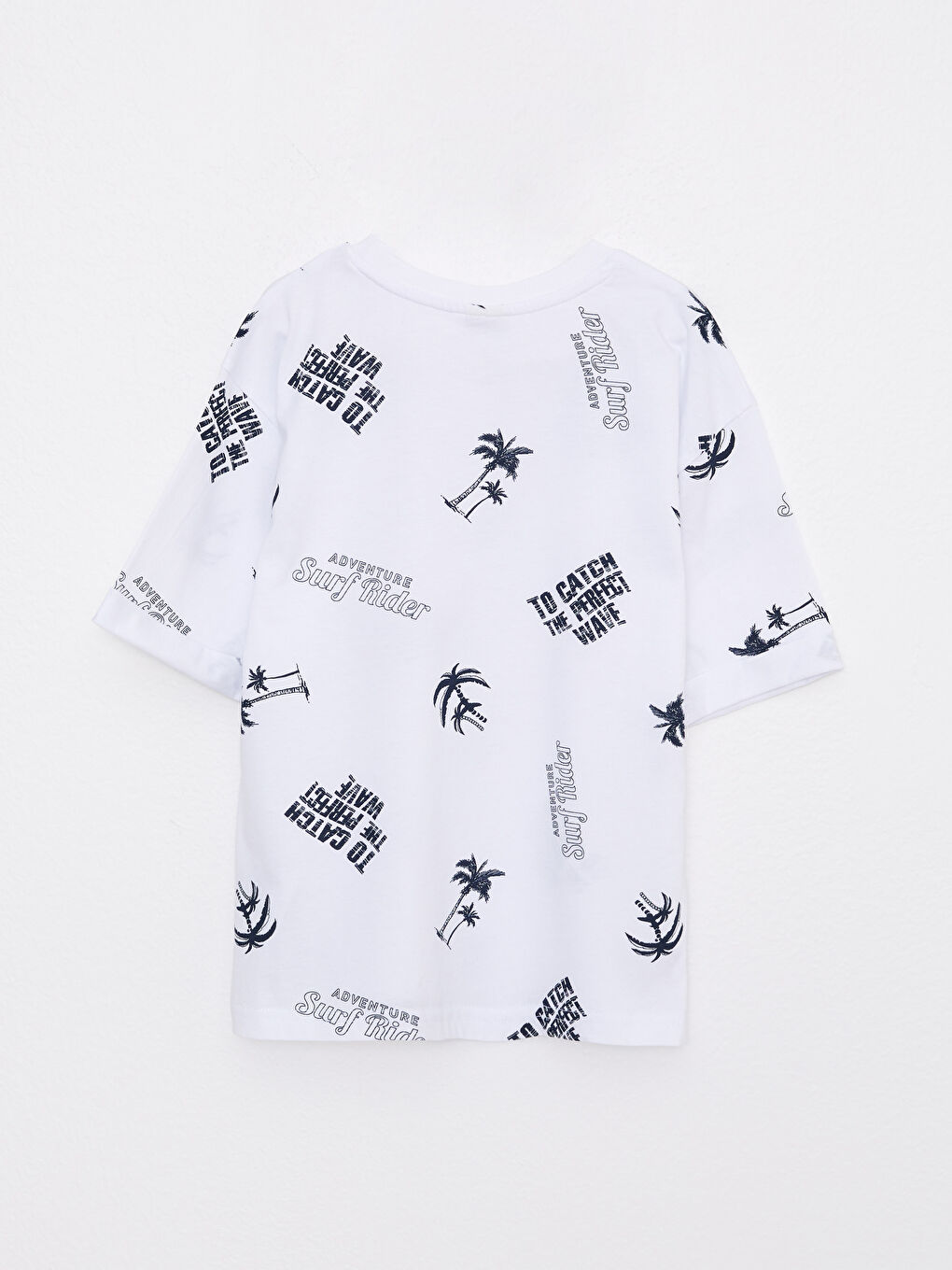 Lacivert Bisiklet Yaka Baskılı Kısa Kollu Pamuklu Erkek Çocuk Tişört-1