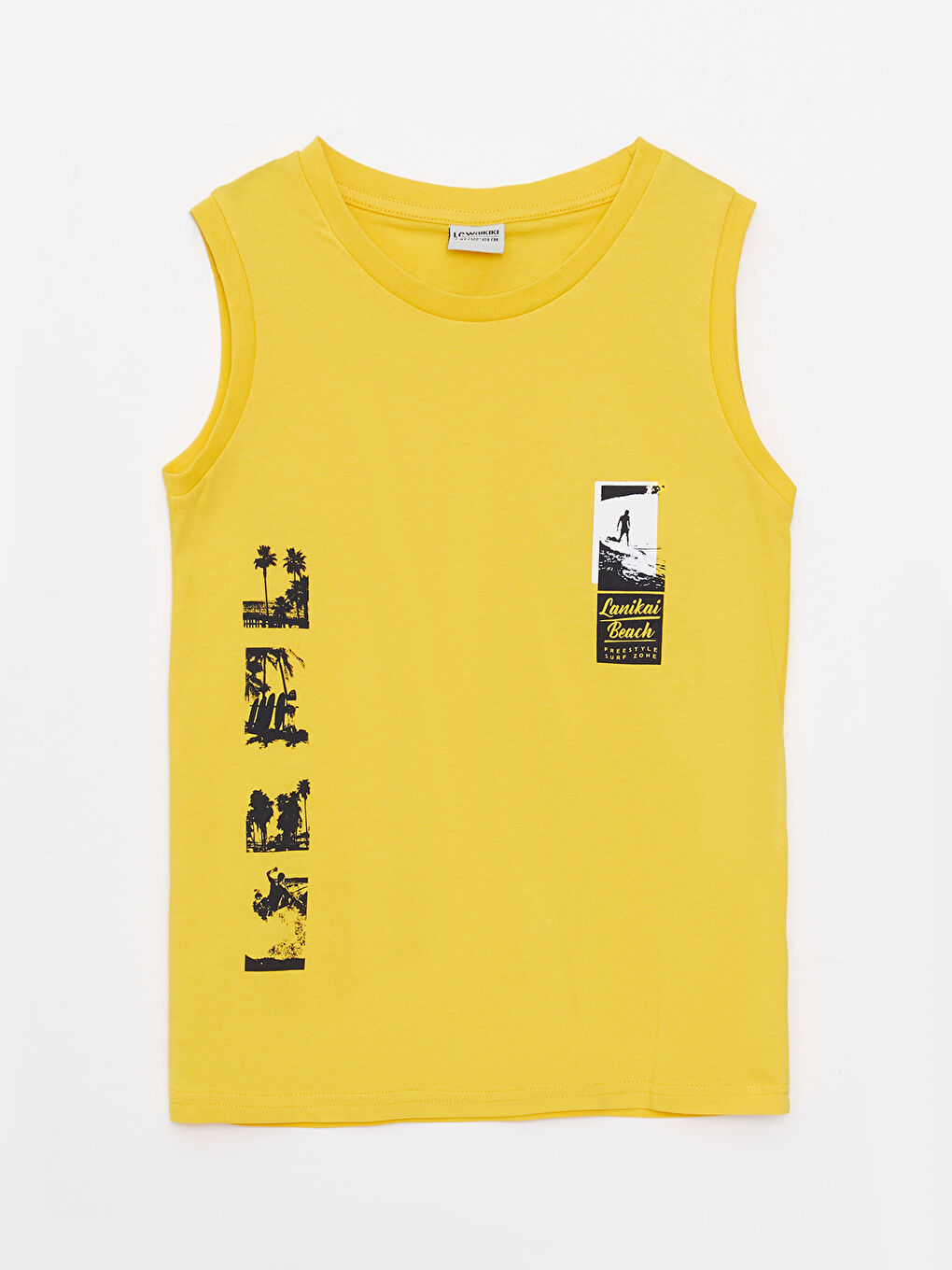 Sarı Bisiklet Yaka Baskılı Pamuklu Erkek Çocuk Atlet