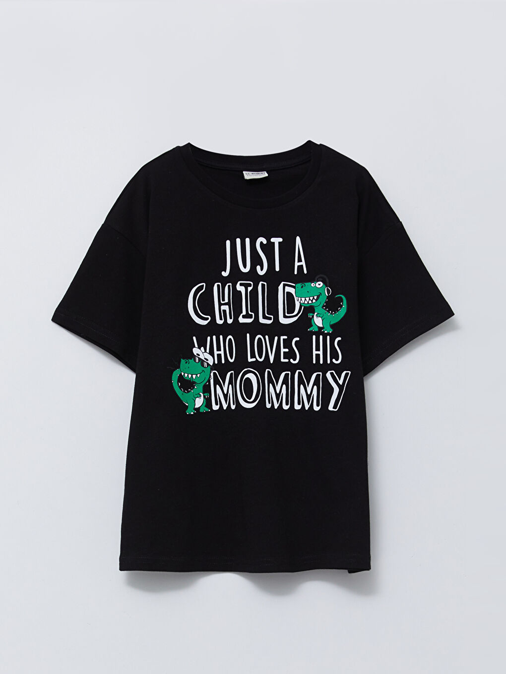 Siyah Bisiklet Yaka Baskılı Kısa Kollu Pamuklu Erkek Çocuk Tişört