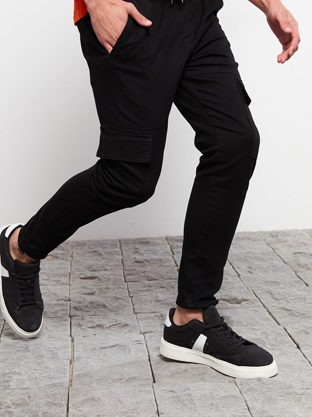Siyah Slim Fit Erkek Kargo Pantolon-2