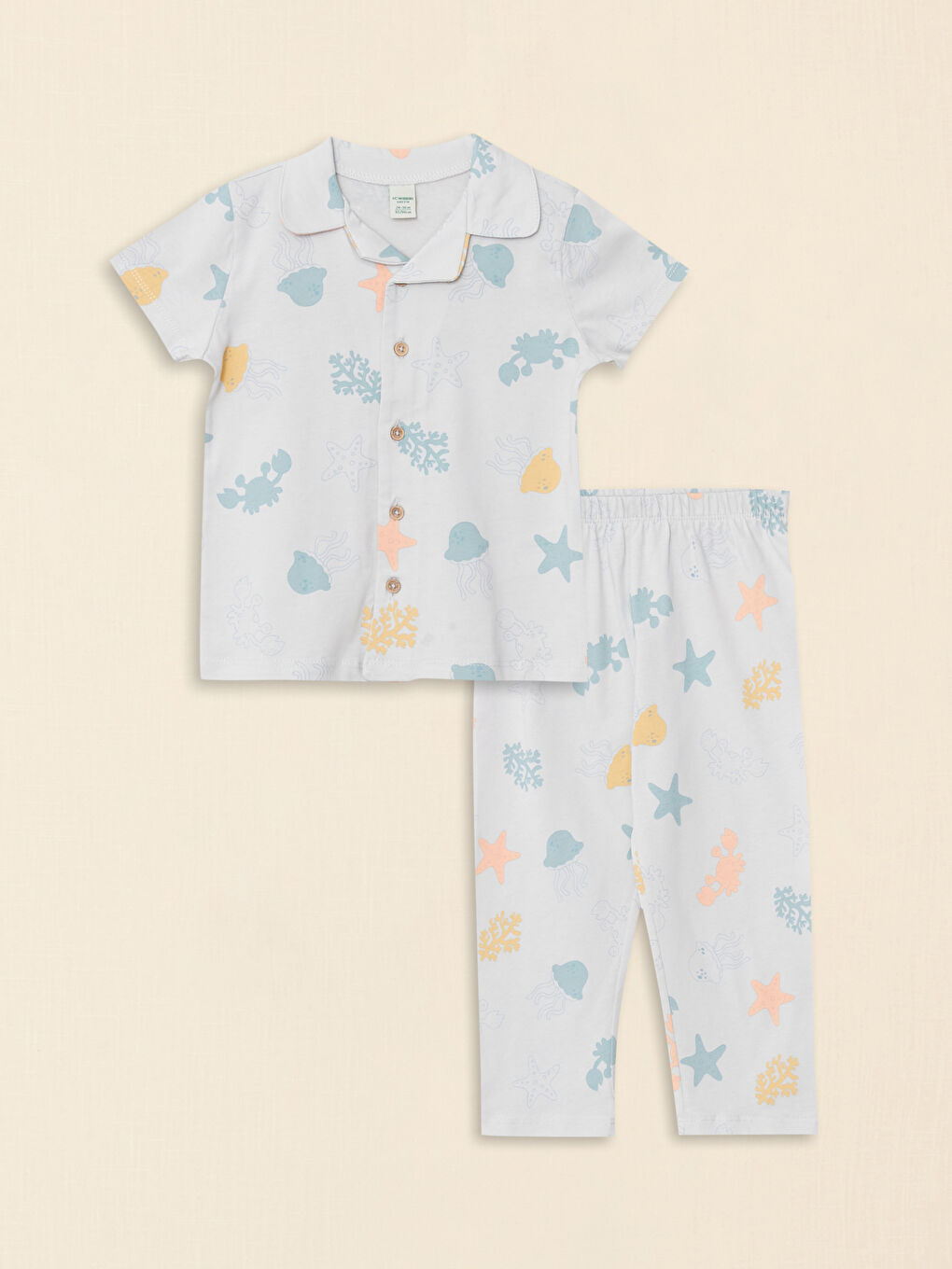 поло жағалы қысқа жеңді принтті мақтадан жасалған ұл балаға арналған пижама жинағы-2