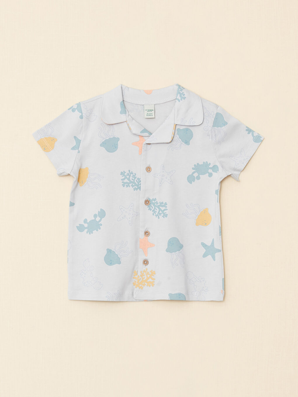 поло жағалы қысқа жеңді принтті мақтадан жасалған ұл балаға арналған пижама жинағы-3