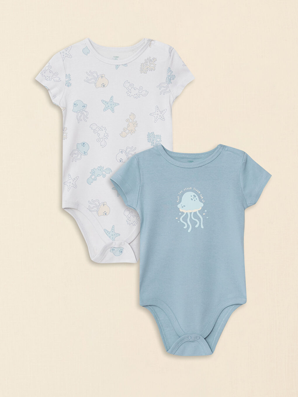 Crew Neck Short Sleeve Printed Baby Boy Bodysuit with Snap Crotch 2-Pack
