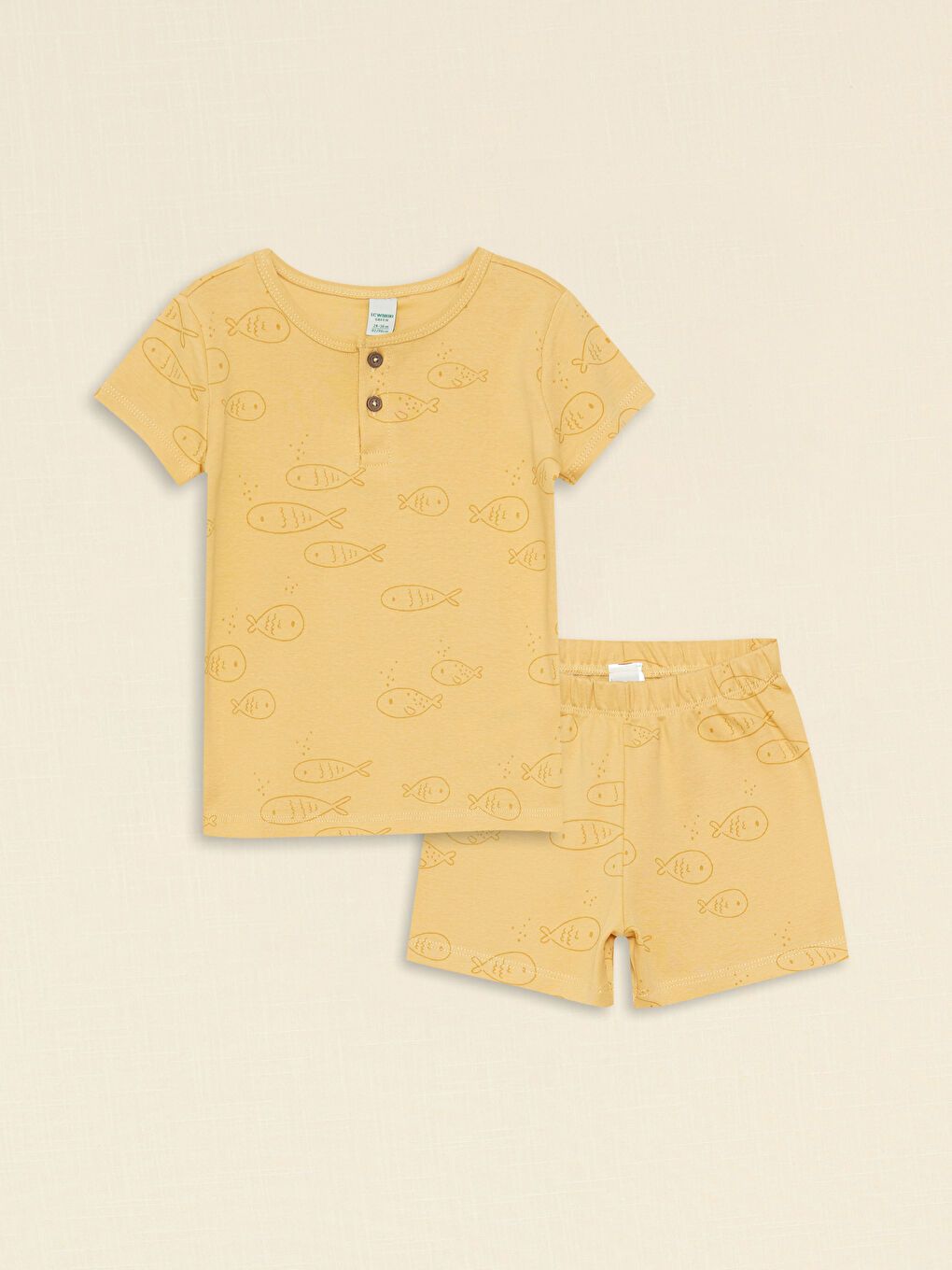 Sarı Bisiklet Yaka Kısa Kollu Baskılı Erkek Bebek Pijama Takımı