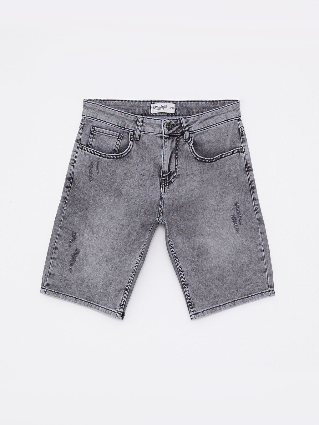 Gri Skinny Fit Erkek Jean Şort-5