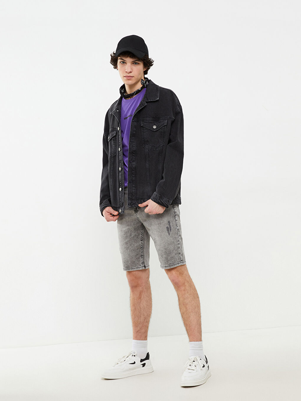 Gri Skinny Fit Erkek Jean Şort