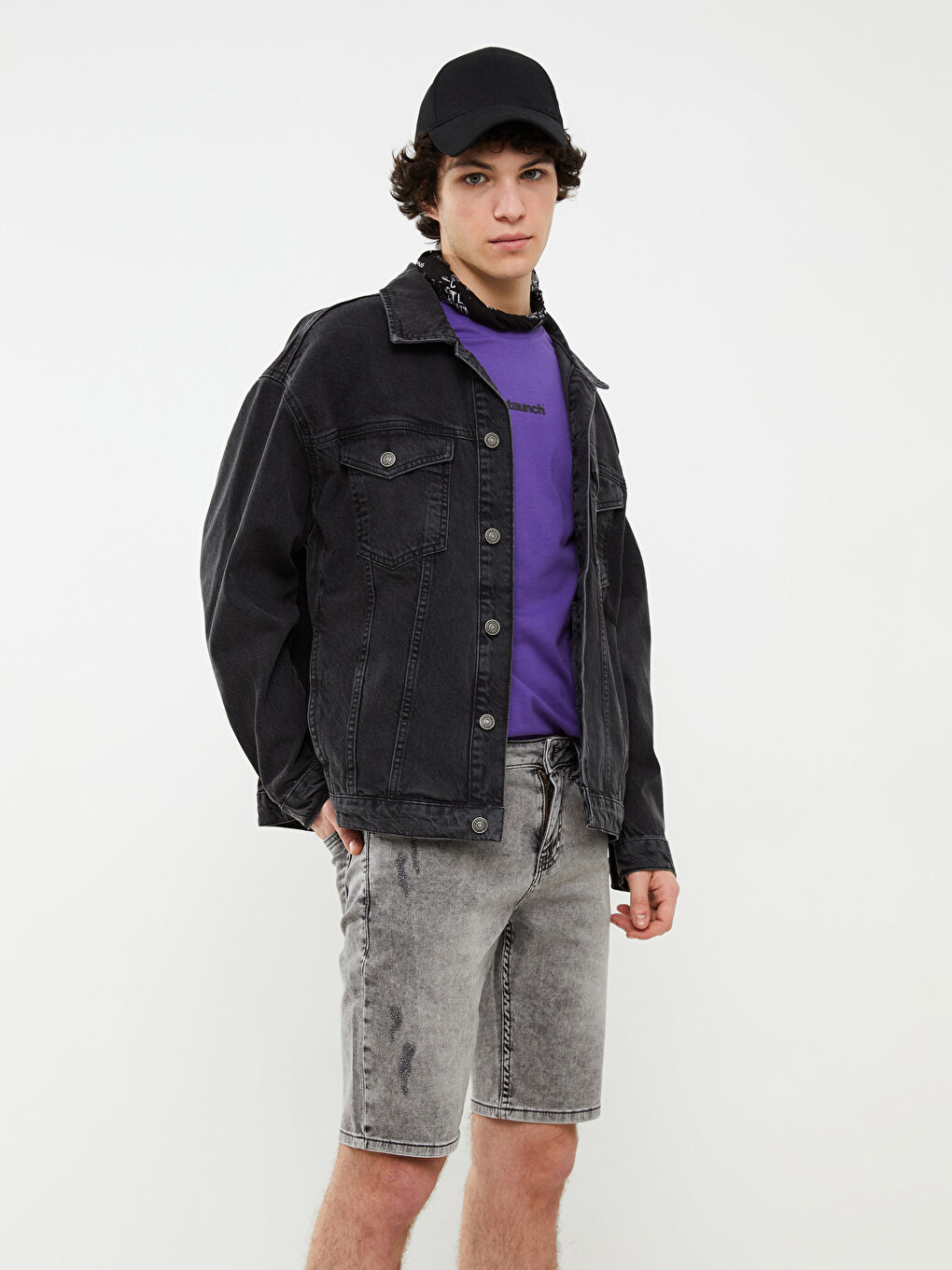 Gri Skinny Fit Erkek Jean Şort-1