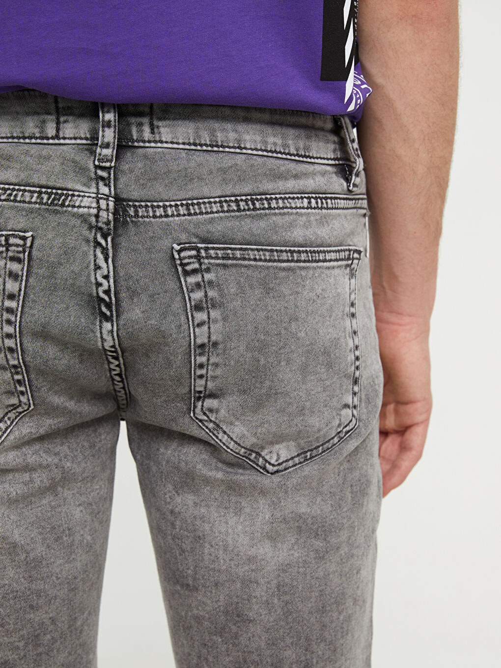 Gri Skinny Fit Erkek Jean Şort-3