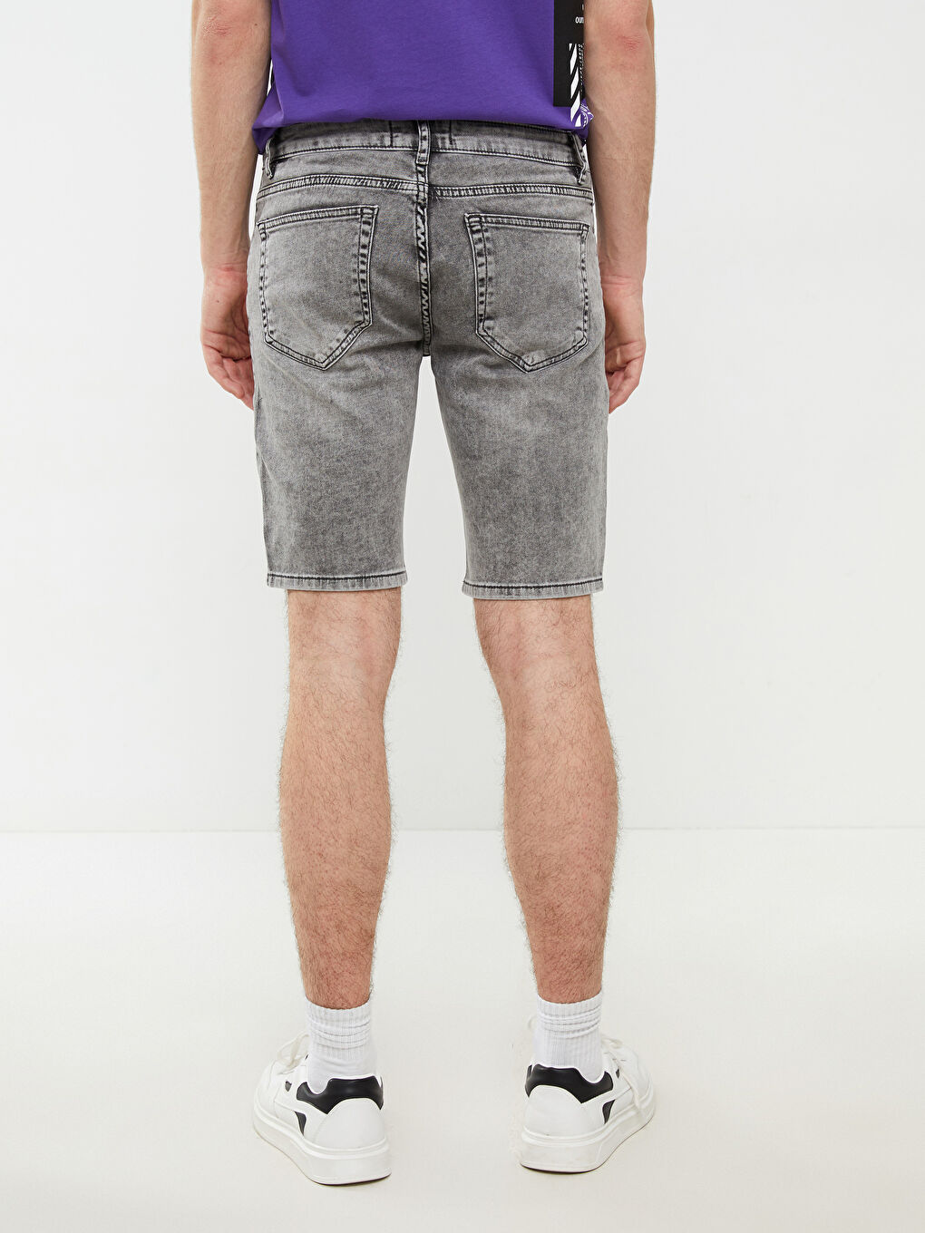 Gri Skinny Fit Erkek Jean Şort-4