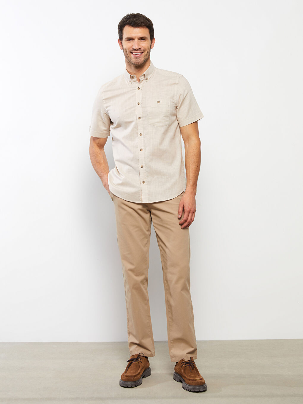 Regular Fit Short Sleeve Linen Blend Men's Shirt -S29568Z8-S41