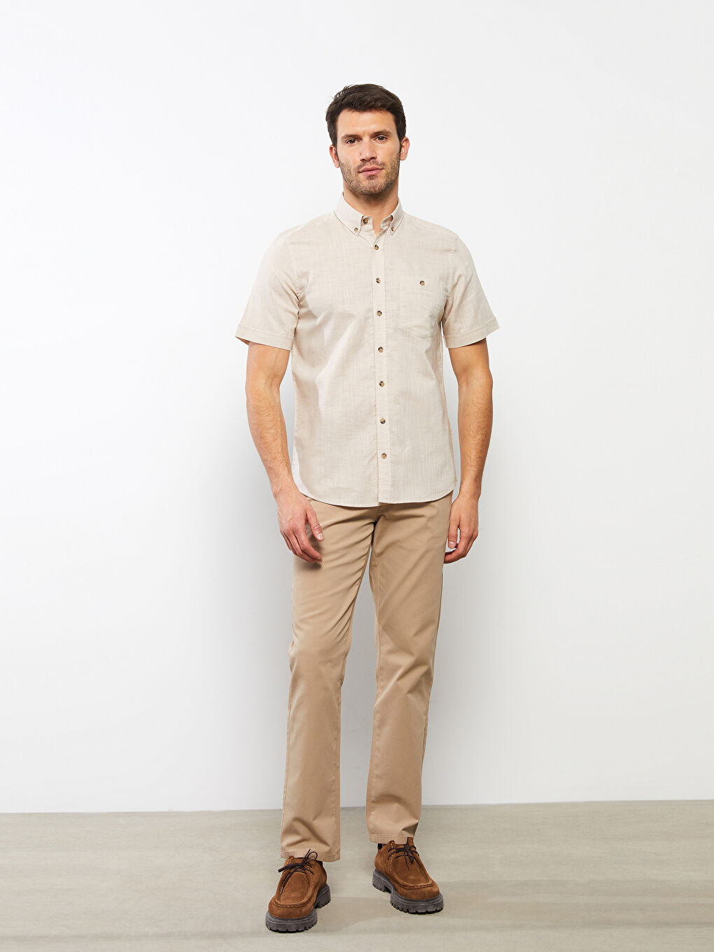 Regular Fit Short Sleeve Linen Blend Men's Shirt -S29568Z8-S41