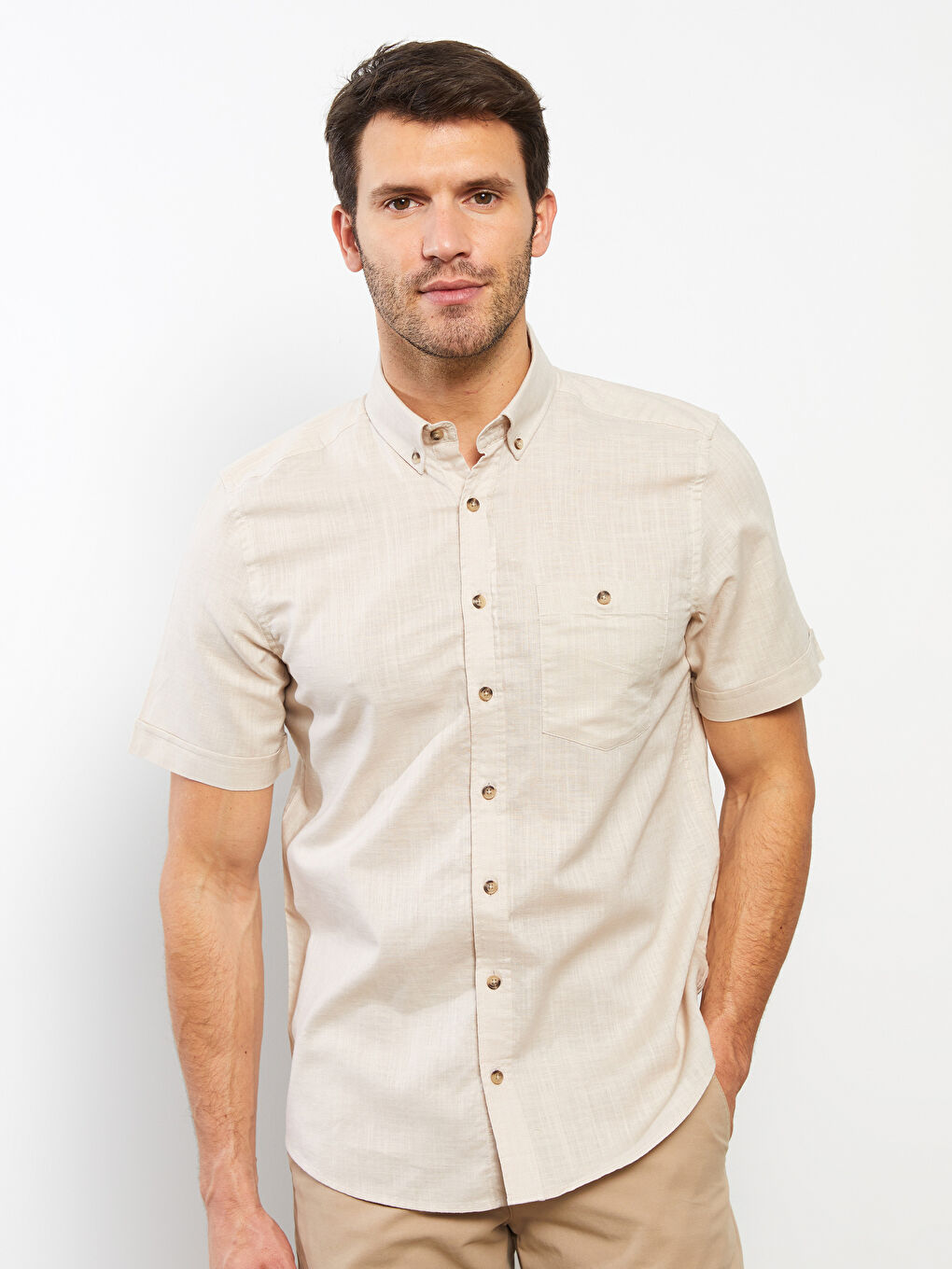 Regular Fit Short Sleeve Linen Blend Men's Shirt -S29568Z8-S41