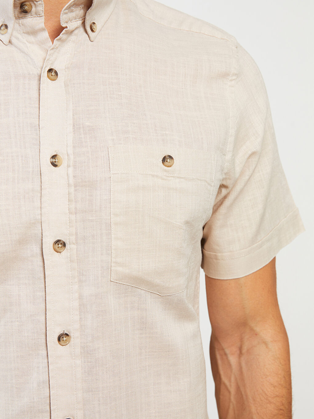 Regular Fit Short Sleeve Linen Blend Men's Shirt -S29568Z8-S41