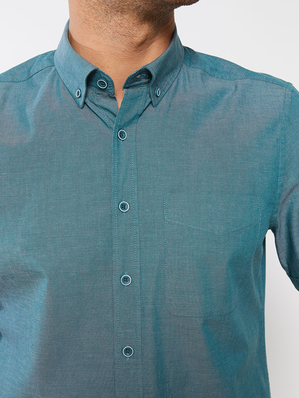 Yeşil Regular Fit Kısa Kollu Oxford Erkek Gömlek-3