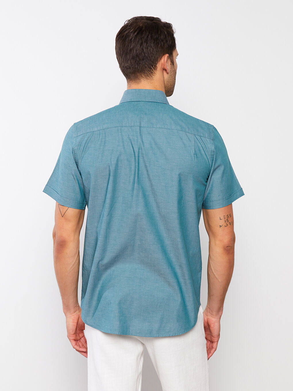 Yeşil Regular Fit Kısa Kollu Oxford Erkek Gömlek-4