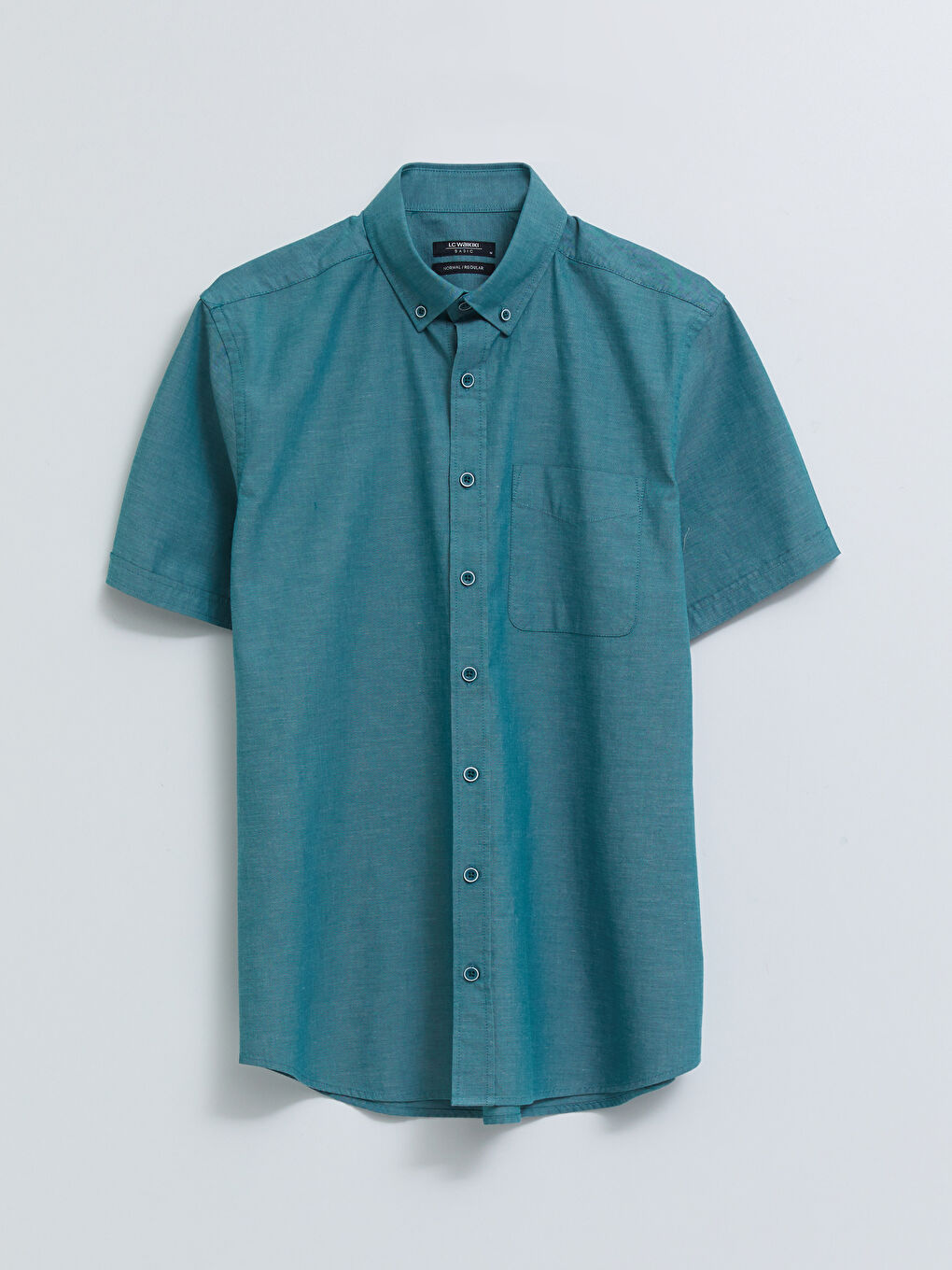 Yeşil Regular Fit Kısa Kollu Oxford Erkek Gömlek-5