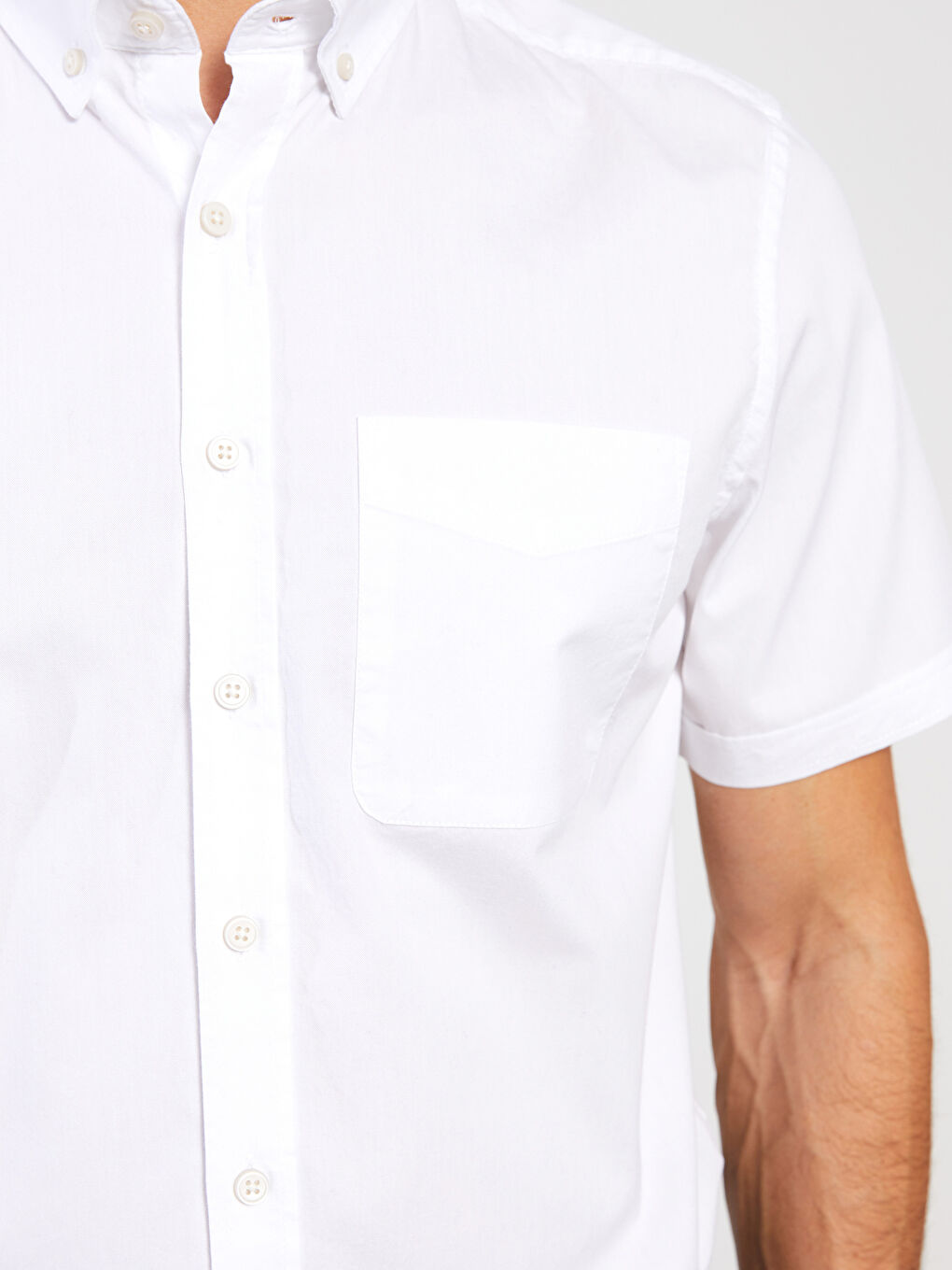 Beyaz Regular Fit Kısa Kollu Oxford Erkek Gömlek-2