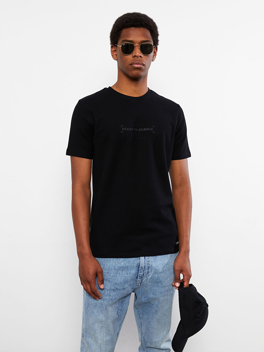 تيشيرت رجالي ياقة دائرية كم قصير مطبوع قطن ممشط