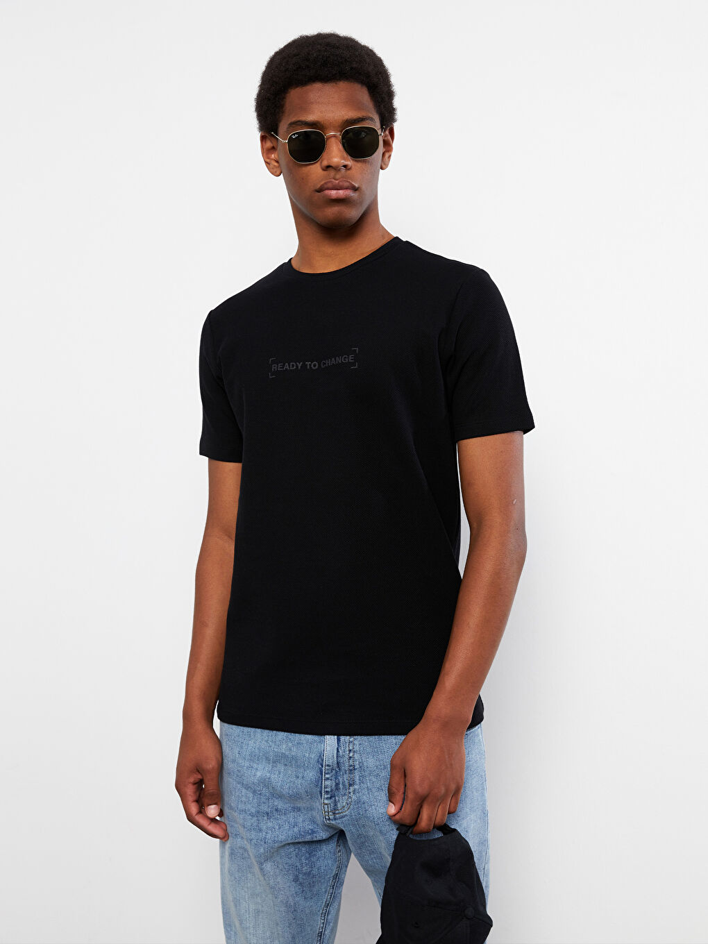 تيشيرت رجالي ياقة دائرية كم قصير مطبوع قطن ممشط-1