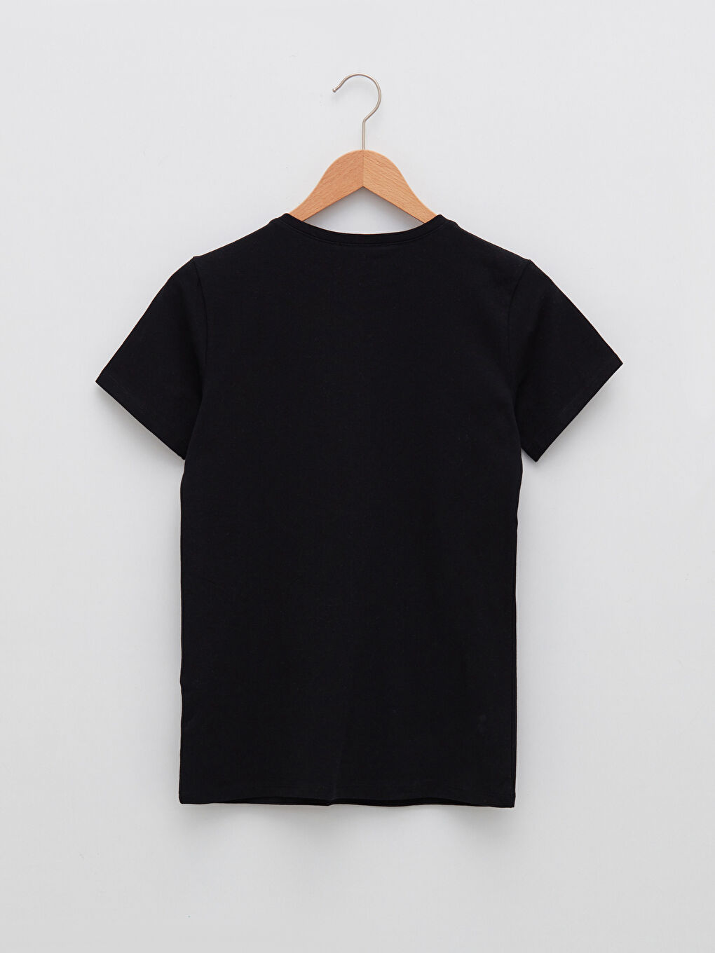 Siyah Bisiklet Yaka Düz Kısa Kollu Kadın Tişört-5