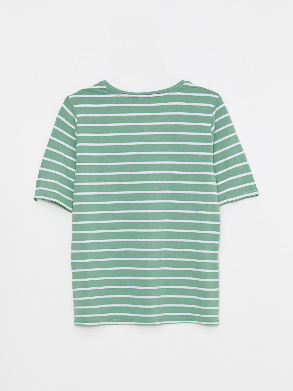 Yeşil Bisiklet Yaka Çizgili Kısa Kollu Kadın Tişört-7