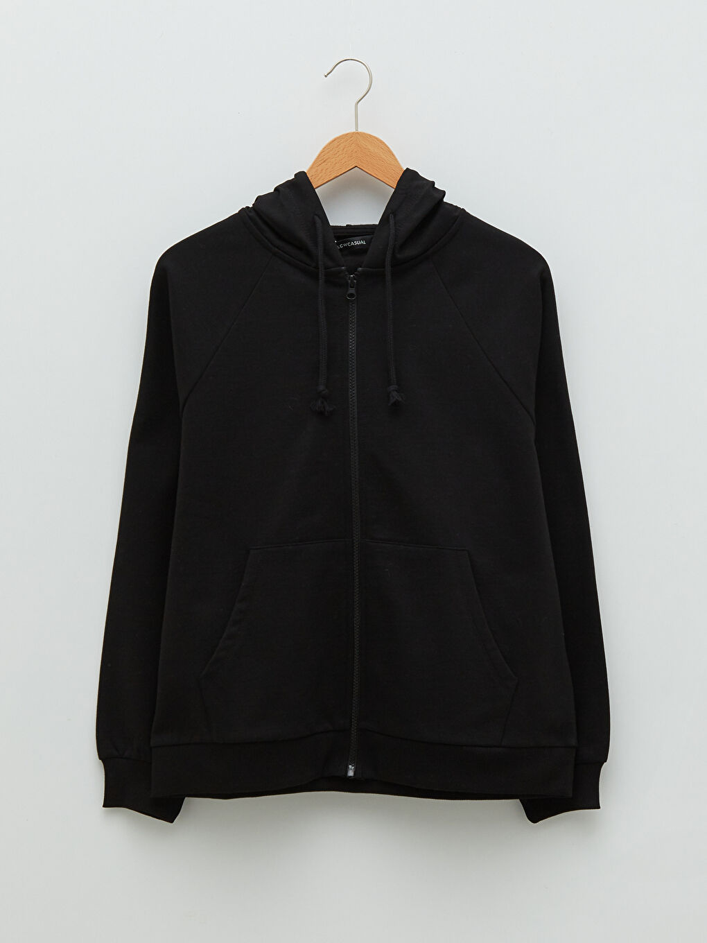 Siyah Kapüşonlu Düz Uzun Kollu Kadın Spor Hırka-5