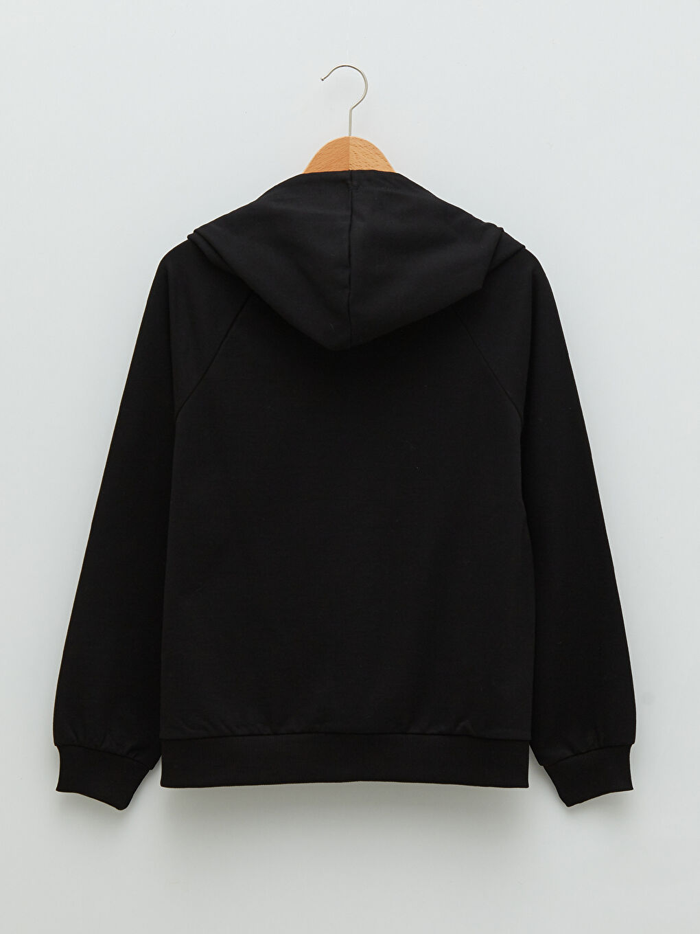 Siyah Kapüşonlu Düz Uzun Kollu Kadın Spor Hırka-6