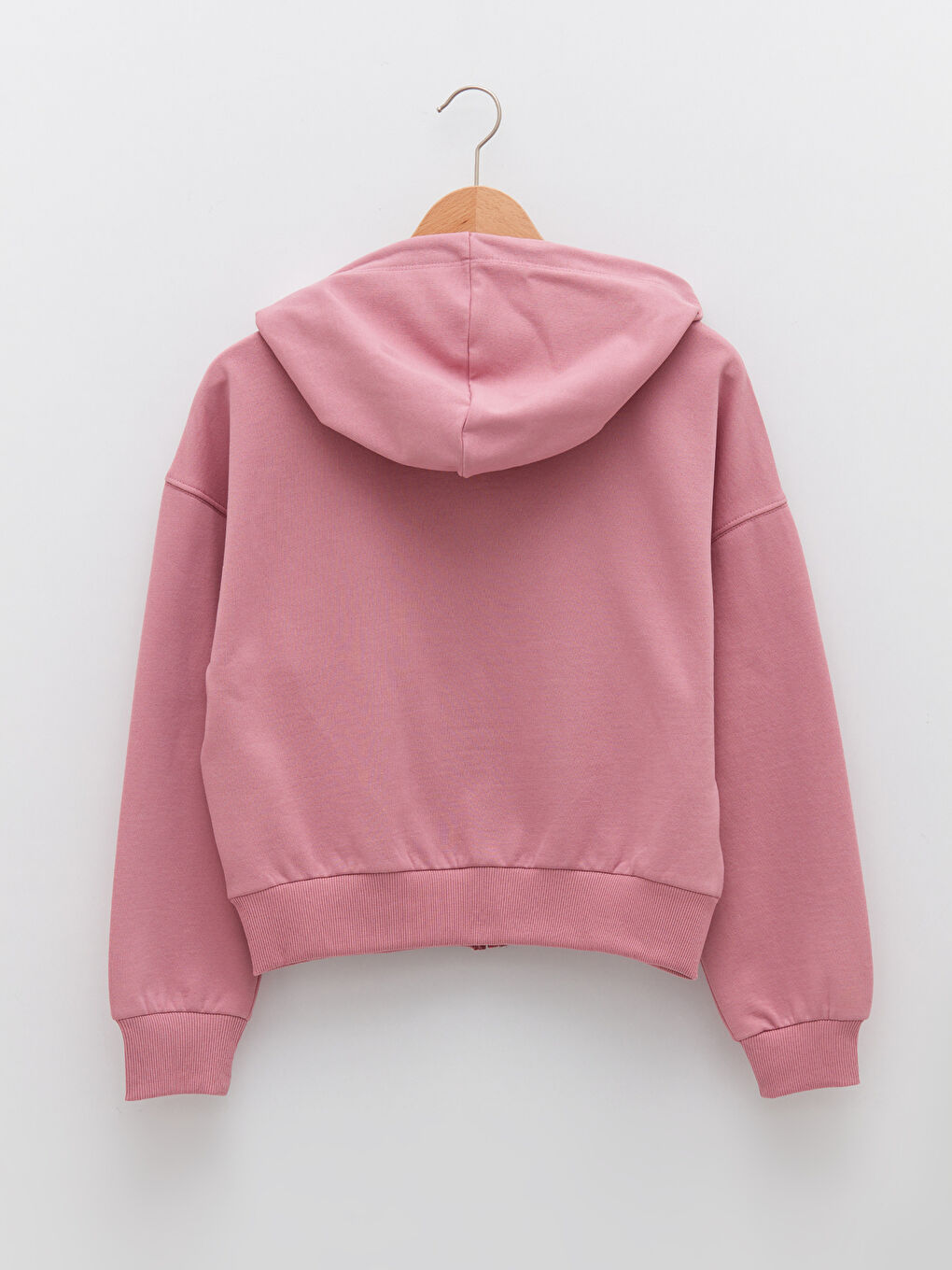 Pembe Kapüşonlu Düz Uzun Kollu Kadın Spor Hırka-5