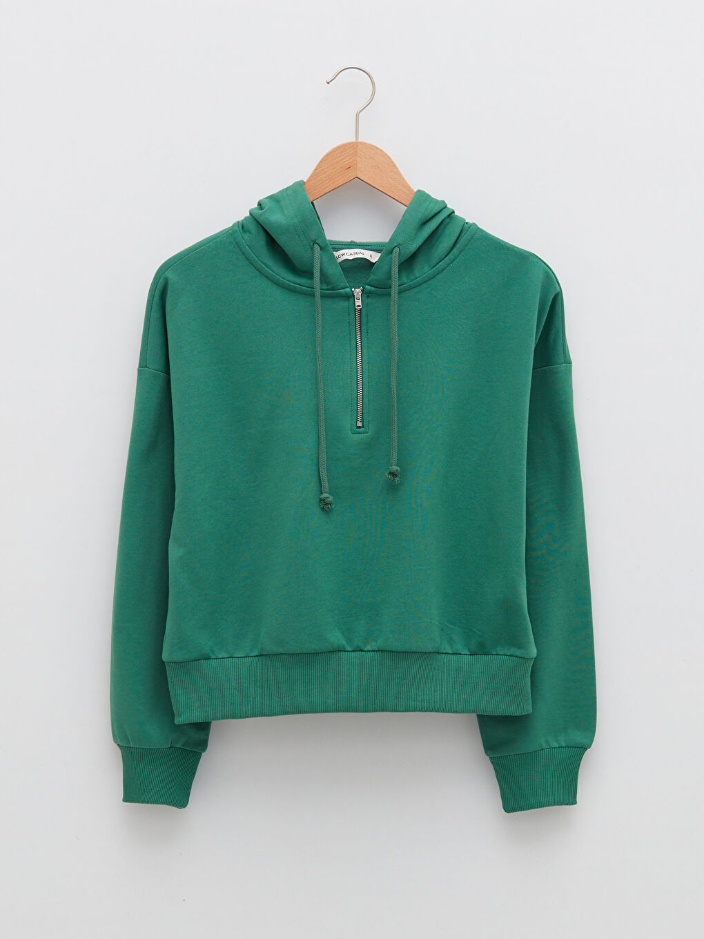 Yeşil Düz Uzun Kollu Kadın Hoodie-5